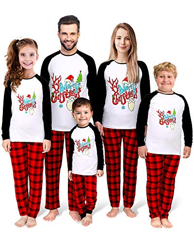 QUNISY Family Christmas Pajamas Matching Sets,Christmas PJs for Holiday Xmas Sleepwear,Merry Christmas Lettering,Women-XL