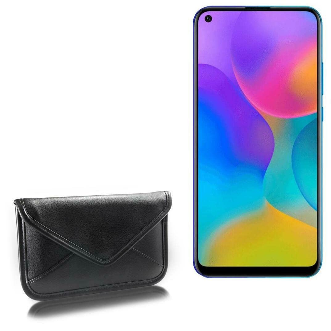 BoxWave Case Compatible with Honor Play 3 - Elite Leather Messenger Pouch, Synthetic Leather Cover Case Envelope Design - Jet Black