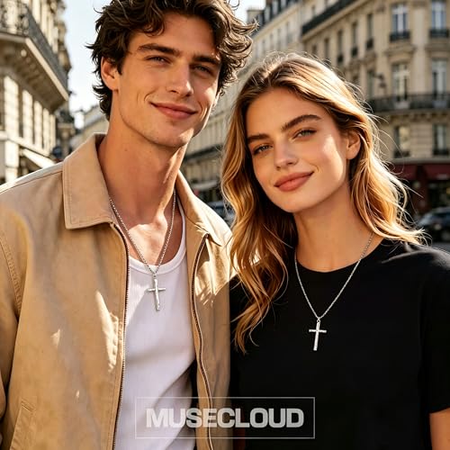 Image of 925 Sterling Silver Cross Necklace for Men Box /Cuban /Figaro Chain