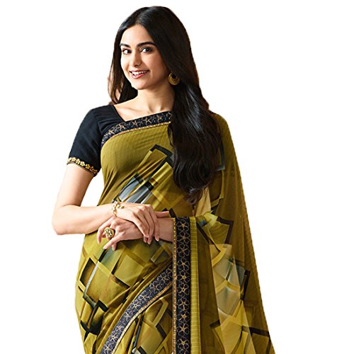 Image of RAJESHWAR FASHION WITH RF Women's Printed Georgette Sarees For Women With Jacquard Work Lace Border & Blouse Piece (Multicolored)