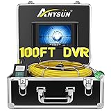 Sewer Camera 100FT, Anysun Drain Sewer Industrial Endoscope Video Plumbing System with 7 Inch LCD Monitor 1000TVL DVR Recorder Snake Cam with 12pcs Adjustable Light (Include 8GB SD Card)