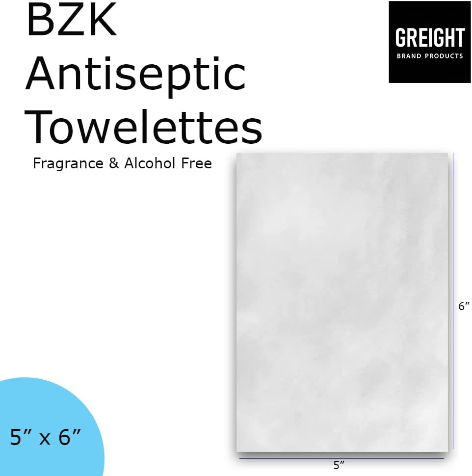 BZK Antiseptic Towelettes in Pack- 5" x 6" Individual Single Use Packets (400 Count)