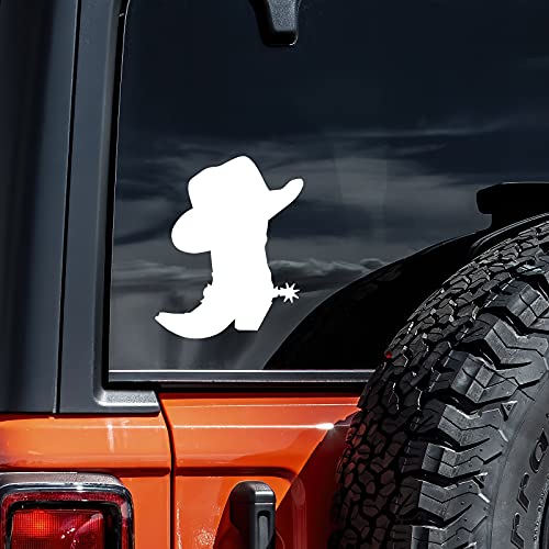 Cowboy Boot and Hat Decal Vinyl Sticker Auto Car Truck Wall Laptop | White | 4.5