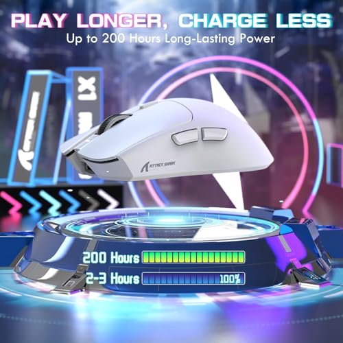 Image of ATTACK SHARK X1 Ultralight Tri Mode Wireless 40000 DPI Gaming Mouse-White | Magnetic RGB Charging Dock,PixArt PAW3395 Pro Sensor,BT /2.4Ghz /Wired,1K Polling,Optical Micro Switch,Driver for PC Mac Gamer
