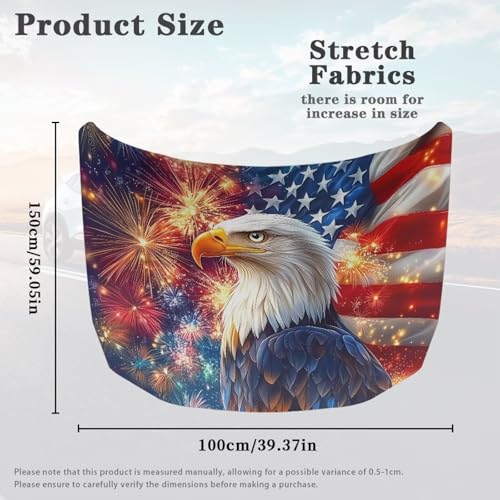 Image of Eagle American Flag Fireworks Car Hood Cover All Weather Protection Automotive Exterior Accessories Universal Fit Hood Covers for Cars, Trucks, SUV, or Van, 4th of July Decor