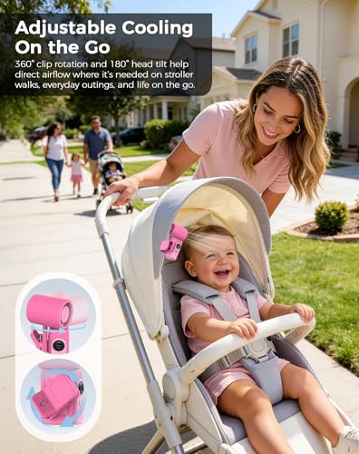 Image of Hotsales Clip-On Portable Fan for Strollers, Handheld Turbo Fan for Travel | Small But Mighty Mini Fan, Detachable 360 Rotating Clip, LED Display, Rechargeable, Summer Outings, Gifts For Women And Men