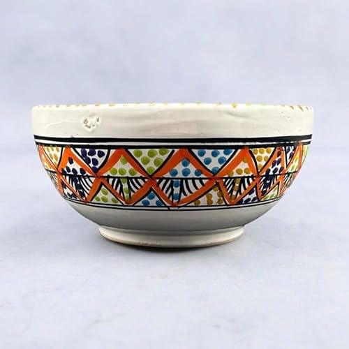 Ciotola Tunisina in Ceramica Dipinta a Mano Diametro 20 cm Altezza 9 cm – Stile Mediterraneo Multicolore – Per Insalate, Zuppe, Frutta o Centrotavola Marocco Turchia Etnico del Mondo 2905251202