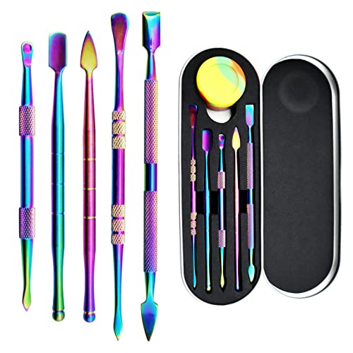 YETOOME 6 Pcs Wax Carving Tool Set with 5 ml Silicone Container and Portable Metal Case, Double-Ended Carving Tool Stainless Steel Wax Sculpting Tools for Wood, Wax, Clay, Pottery, Rainbow Color