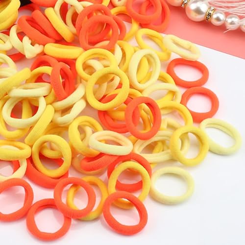 Image of Diversa Cotton Mini Rubber Bands Elastic Hair Ties, Small Baby Hair Bobbles Ponytail Holder for Kids Girls & Women, 2.5 cm in Diameter, Pack of 100 (Orange)