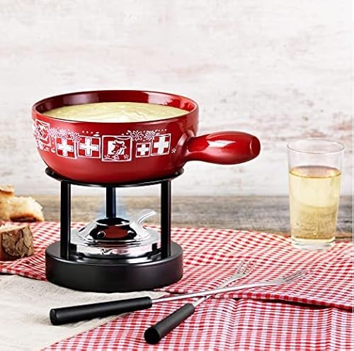 KUHN RIKON Caquelon Suisse rot 22cm, aus Ton, 2.1 Liter Inhalt für 2-4 Personen, hochwertige Tonmasse