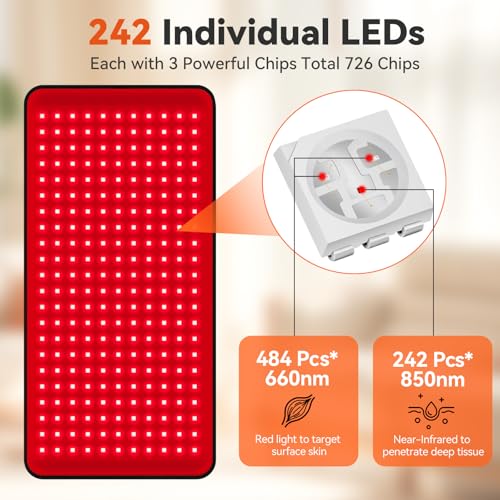 Red Light Therapy Mat for Body 24"x12" with 242 LEDs (726 Chips), 660nm Red and 850nm Near Infrared Light Therapy Pad, 3 Modes, 5 Brightness Levels for Back Waist Legs Abdomen Knee Shoulders - Image 6
