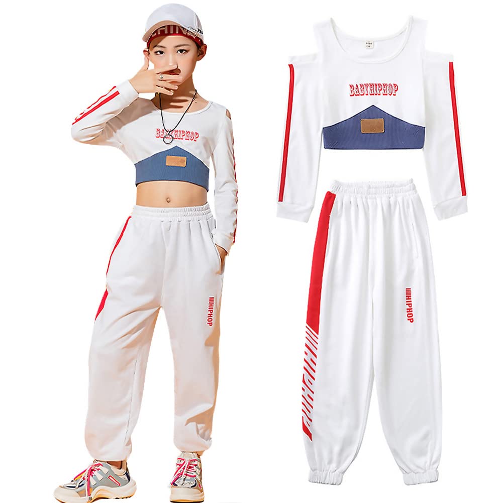 Ropa Niña Traje Elegante Jazz Hip Hop Top Corto Cintura Alta + Pantalones Correr Conjunto 2 Piezas para Edad 3-17 Años