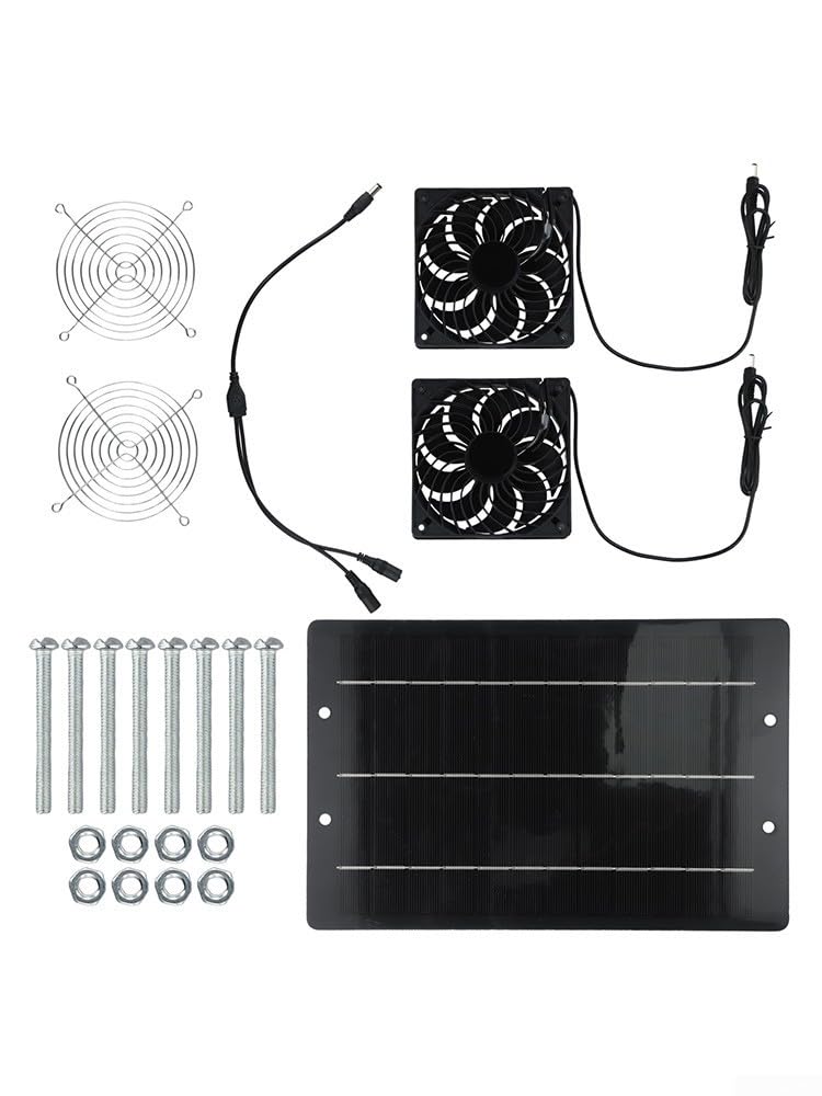 Kit de ventilateur d'échappement solaire 12 V (40 W) avec deux ventilateurs pour refroidissement de serre, flux d'air et ventilation portable – Panneau solaire monocristallin, sans