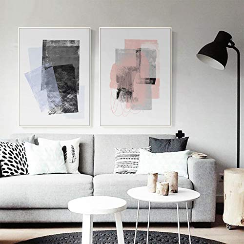 Toile géométrique nordique rose corail x2 60x90cm pour déco de salon moderne
