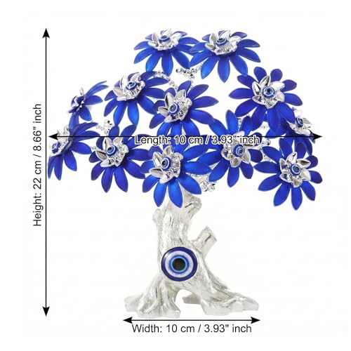 Image of eCraftIndia Tree of Life Bonsai Evil Eye Tree Showpiece (Silver & Blue) Feng Shui Items for Good Luck Positive Energy Vastu Shelf Living Room Home Decor Gift for Housewarming