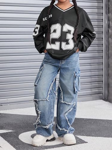 Floerns Girl's Kids Basketball Jersey T Shirt Long Sleeve V Neck Number Print Tee Shirts4