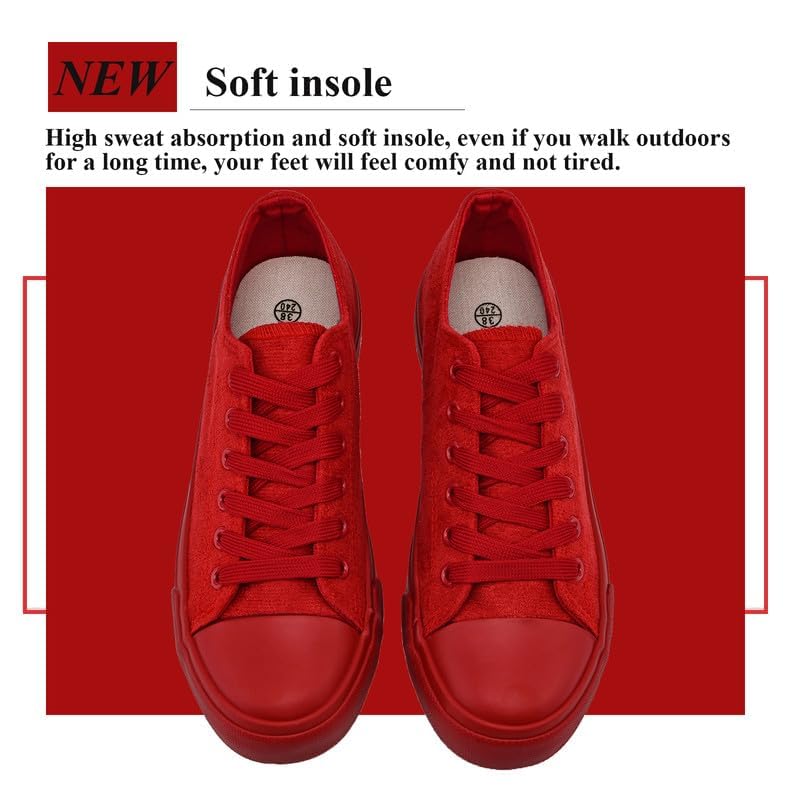 LUMUBBY Women's Canvas Fashion Sneakers, Red, Casual, Walking, Flat Sole, Lace-Up, All Seasons 5