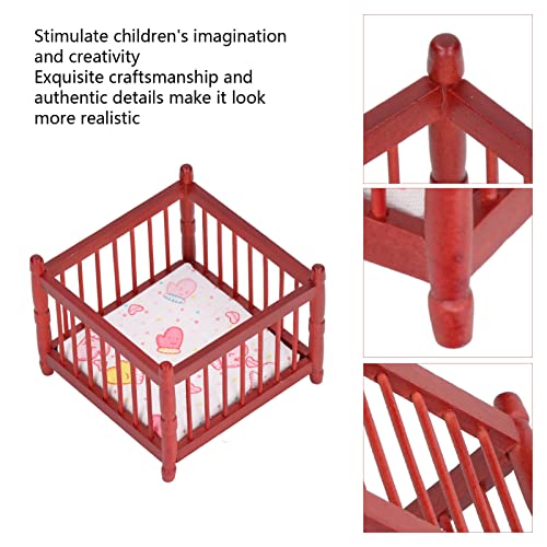 SUNGOOYUE 1:12 Mini Krippe Puppenhaus, Simulation Runde Ecke Puppenhaus Krippe Schlafzimmer Modell mit Matratze… – Bild 3