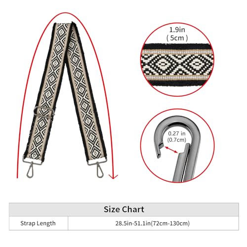 Image of ZOOEASS Nickel Buckles Wide Shoulder Strap Adjustable Replacement Belt Gun Buckles Guitar Style Crossbody Bag Strap