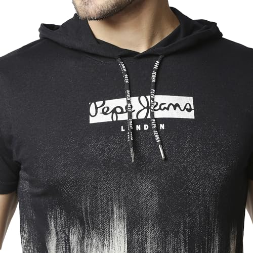 Image of Pepe Jeans Men's Cotton Printed Loose Fit T-Shirt with Hood