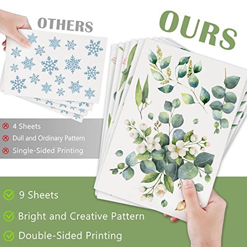 Mfault 9 Sheets Spring Summer Eucalyptus Leaves Window Clings, Hanging Vine Green Plant Botanical Stickers Decals Greenery Decorations, Live Laugh Love Evergreen Leaf Home Kitchen Decor #TOP4