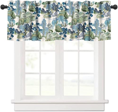 Yearn Jear Chinoiserie Vintage Valance Curtains, Mountain Landscape Valances Curtain Panel Windows Treatment Drapes for Kitchen Bedroom Living Room 54x18In