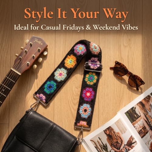 Image of Crochet Flower Purse Strap Embroidery Crossbody Shoulder