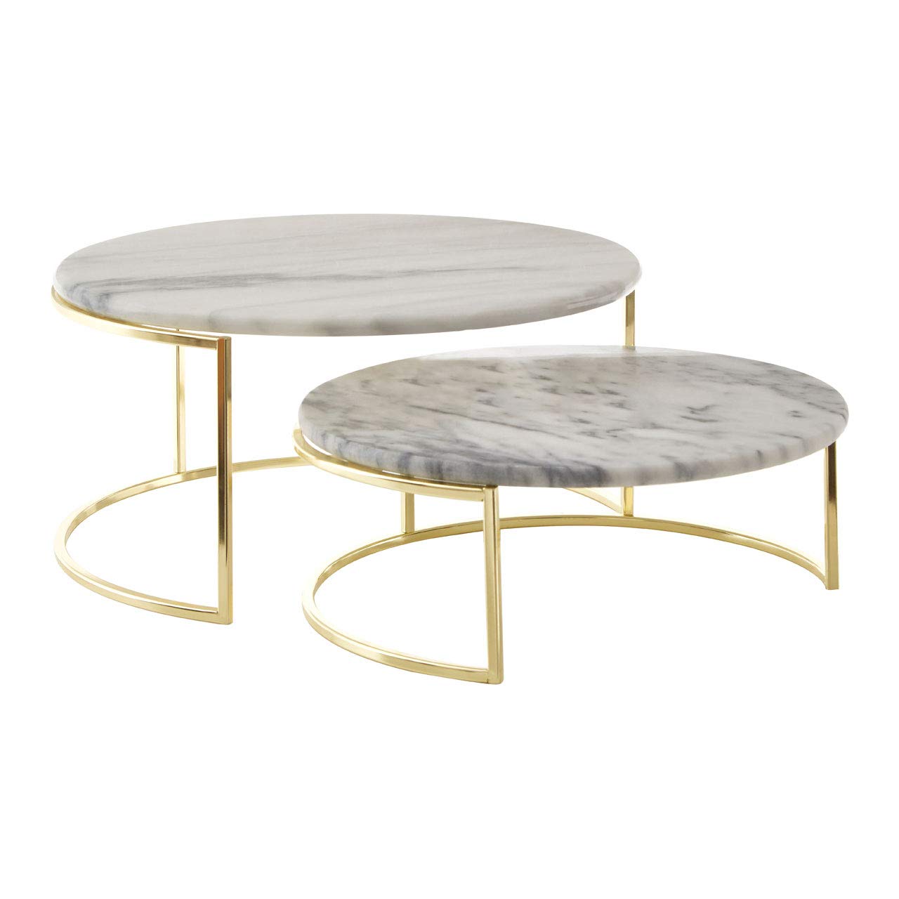 Cake Stands, White Marble, Brass Metal, Set of 2
