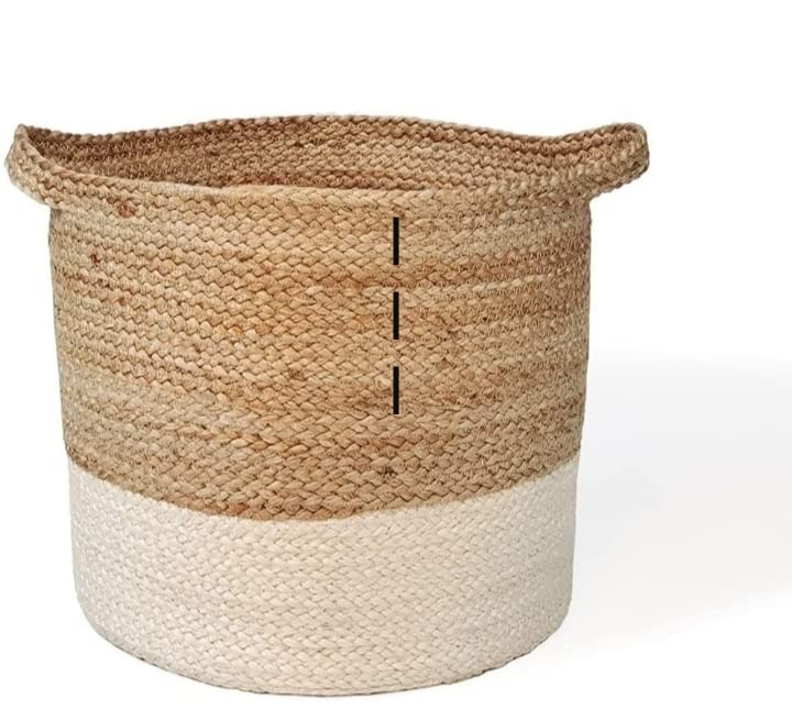 UR Home Handcrafted Round Woven Jute Basket Handmade (White/Beige)