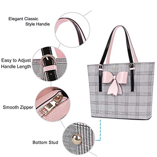 MOSISO Laptop Tote Bag Compatible with MacBook Air 15 inch M3 A3114 M2 A2941/Pro 16 inch 2025-2019,15-15.6 inch Notebook, PU Leather Large Capacity Work Bag Travel Handbag with Grid MO-GID002LTBR3