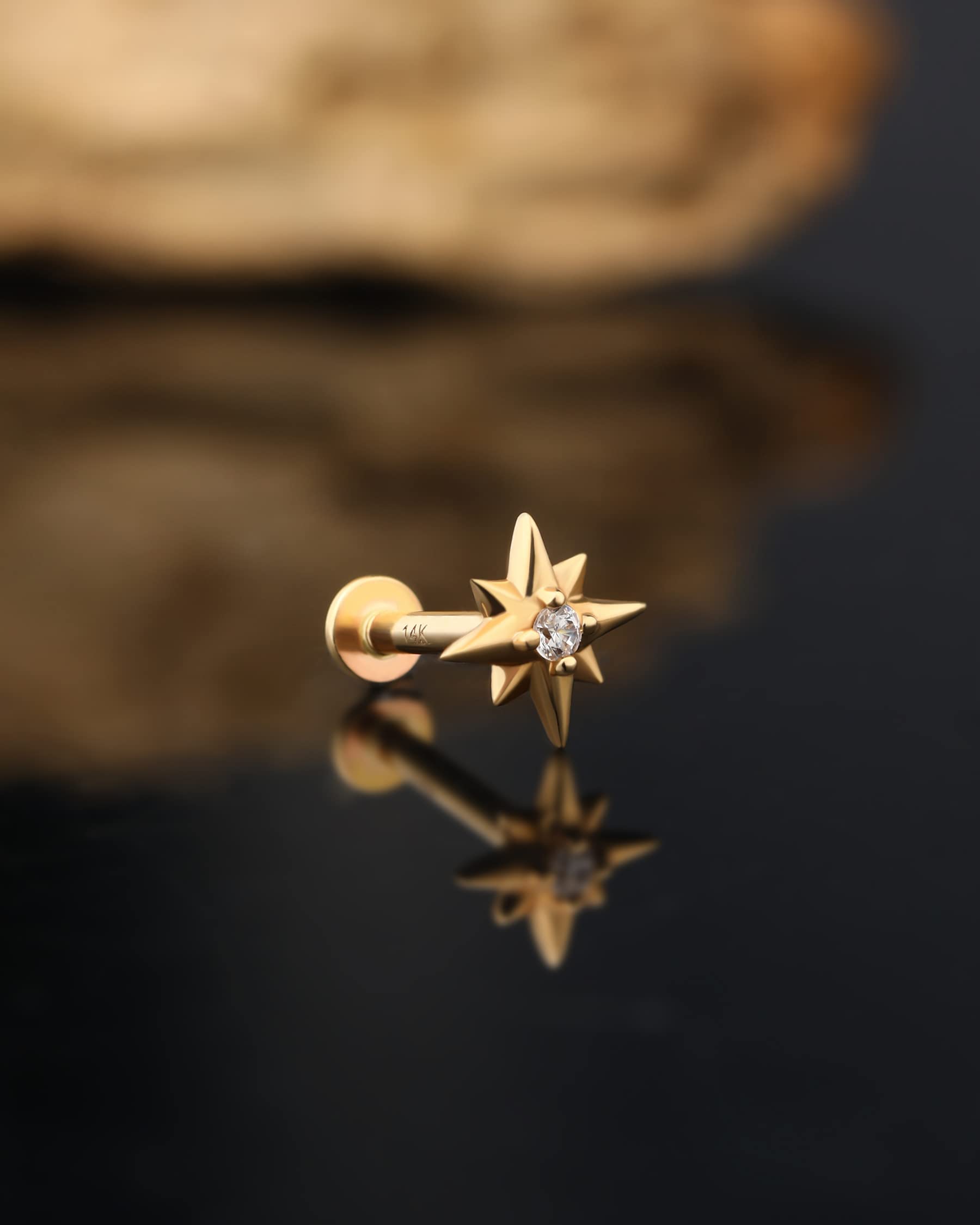 Melighting 16G Flat Back Helix Earring 14ct Gold Threadless Push-in Labret Stud Gold Tragus Earring Conch Stud Helix Piercing Jewelry Stud Earring for Women Girls