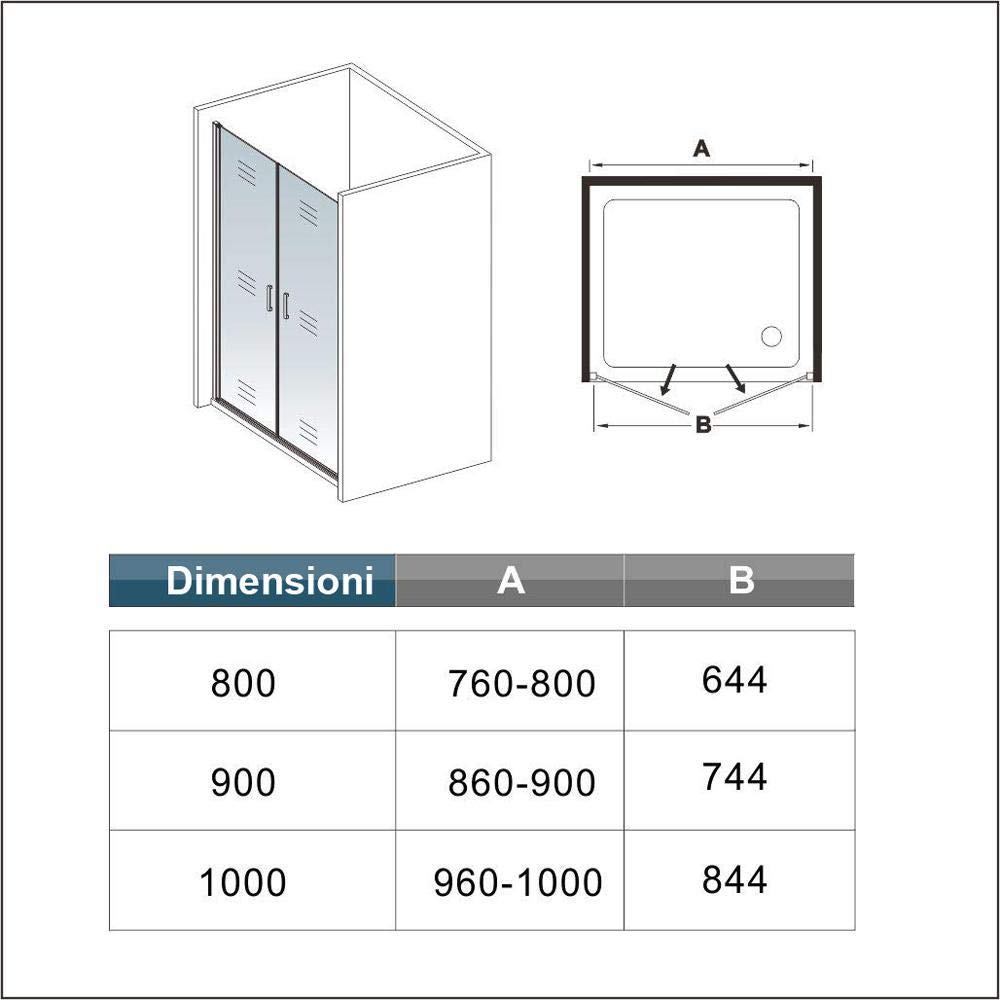 Porta Doccia Doppia Anta saloon Box Doccia Per Nicchia Vetro Trasparente 8mm Telai Nero Opaco 80x200 cm