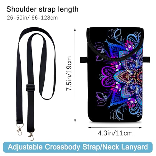 Image of Neoprene Cell Phone Sleeve Pouch Case Bag with Crossbody Strap Neck Lanyard for Women 7.5 X 4.3 in Blue Flower