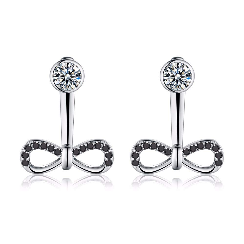 YCTTKDD Echte 925 Sterling Ohrringe Schleife-Knoten Schwarze Spinell Ohrstecker für Frauen Sterling Schmuck