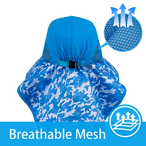 Image of Kids Sun Hat UPF 50+ Boy Girl Protection Hat Wide Brim Beach Hats with Mesh and Adjustable Chin Strap