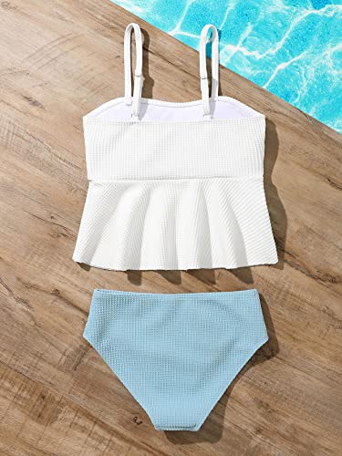 Image of QJQ Girl's 2 Piece High Waisted Swimsuits Ruffle Waffle Bathing Suit Summer Cute Bikini Sets