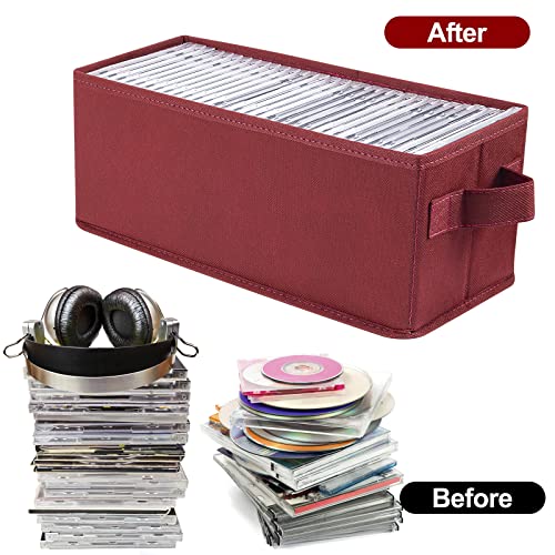 Image of UENTIP CD Storage Box - Pack of 2 CD Case holder,For Home Car Travel Office | CD Organizer - 13.2 inch x 5.9 inch x 5.3 inch, Hard Non-Woven Fabric, Holds 60 Full Jewel Case CDs,120 Slim Case CDs,or 330 Sleeved CDs