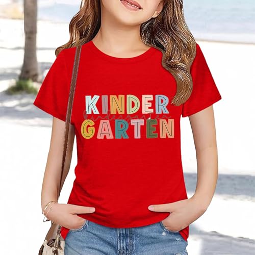 Boys Girls Graphic Print Tee Shirt Kids Round Neck Casual Basic Short Sleeve T Shirts Teens Cute Trendy (Red, 2-3 Years)2