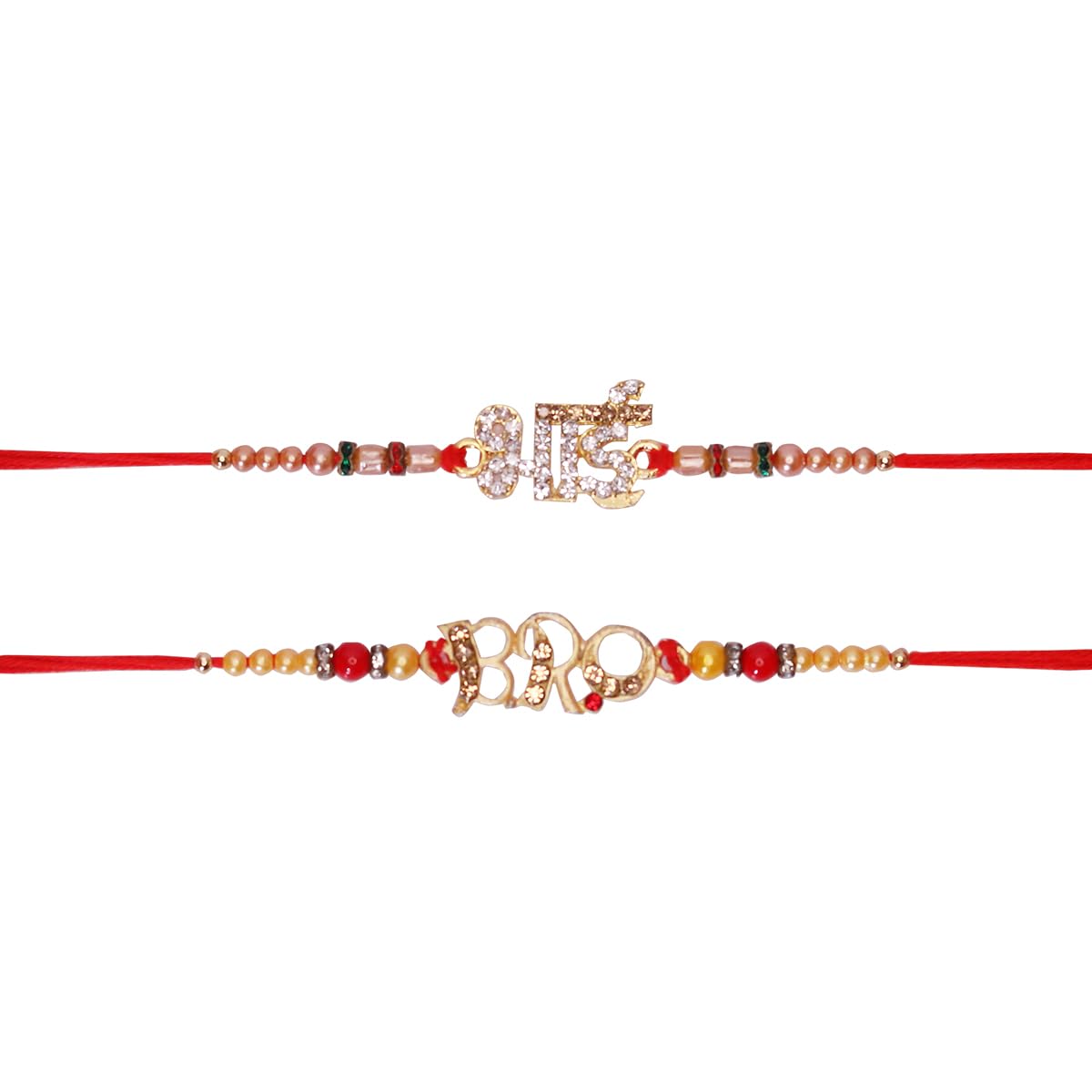 AYUSHNAIKSet of 2 Multi Stone BHAI & BRORakhi for Brother Bhaiya Bhabhi Gift Rakhi for Family Raksha Bandhan Festival Rakhi for Bhaiya and Bhabhi Wrist Bands for Loving Sibling Brother Sister Father