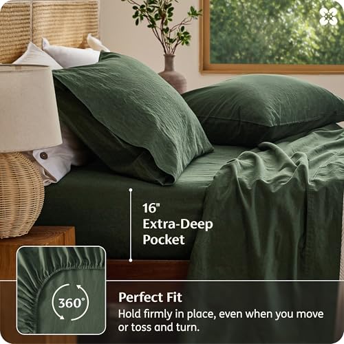 Image of Bedsure PureWoven Linen Sheets Queen Size, Cotton Linen Blend Sheets, 4PCS