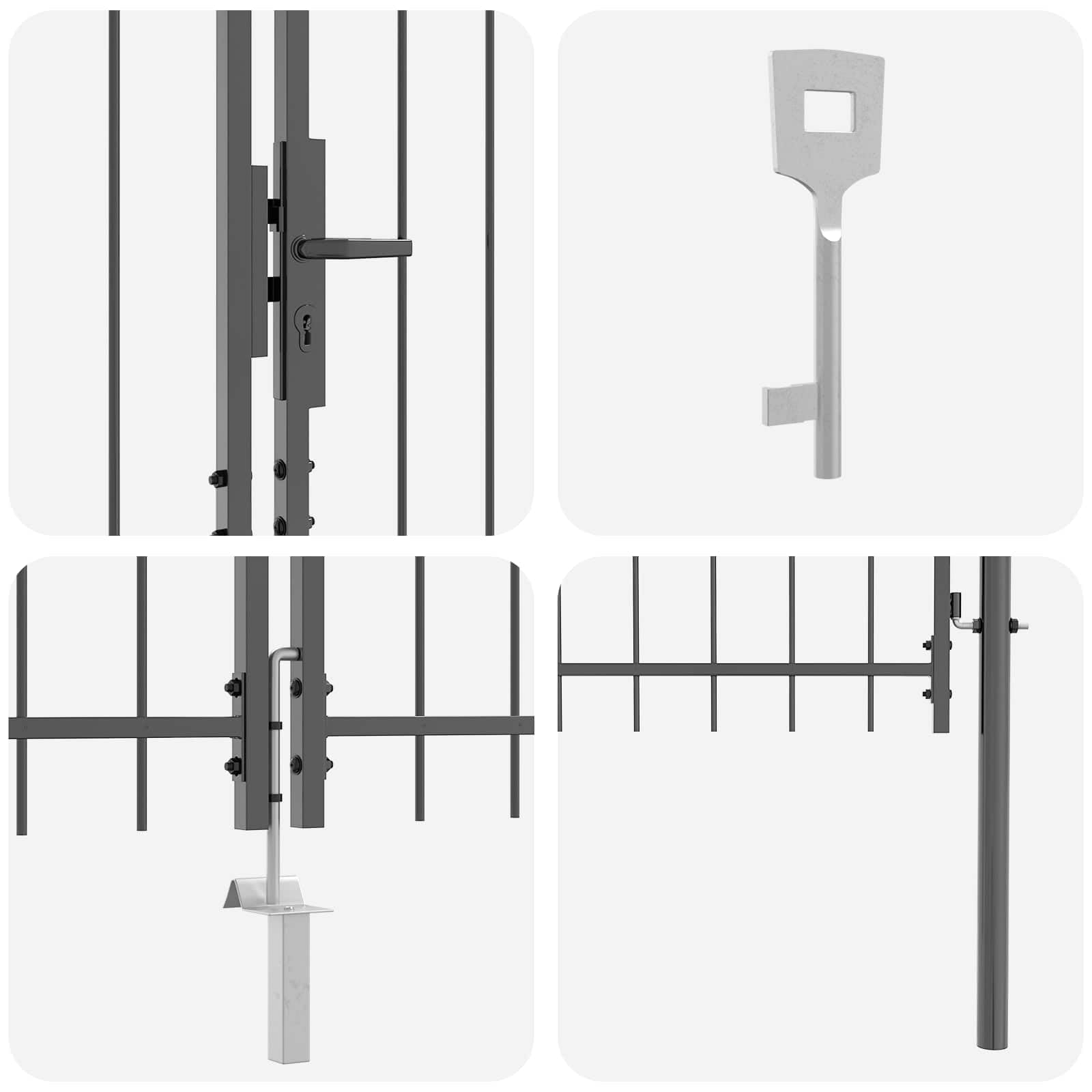 Puerta de jardín WOERDEN 195 x 500 cm, acero gris con recubrimiento de polvo, se puede cerrar con cerradura de seguridad para jardín, terraza, entrada, valla, entrada, patio, resistente y