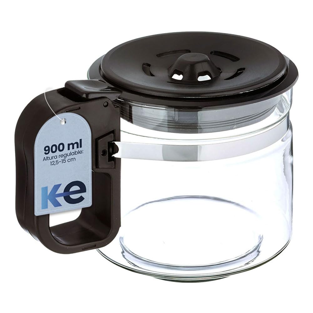 Anakel Home Jarra Cafetera Universal Grande Compatible con Cafetera Americana o de Goteo Eléctrica | Vidrio, Tapa Antigoteo, Altura Regulable 12,5-15 cm, 900ml | REVISAR MEDIDAS