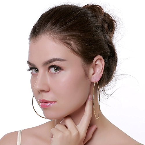 90mm 14K Yellow Gold Plated Fashion Extra Large Big Hoop Earrings For Women Girls Sensitive Ears Dainty Stainless Steel Round Circle Huggie Hoops Hypoallergenic Minimalist Hooped 3.5 Inch Jewelry Gifts3