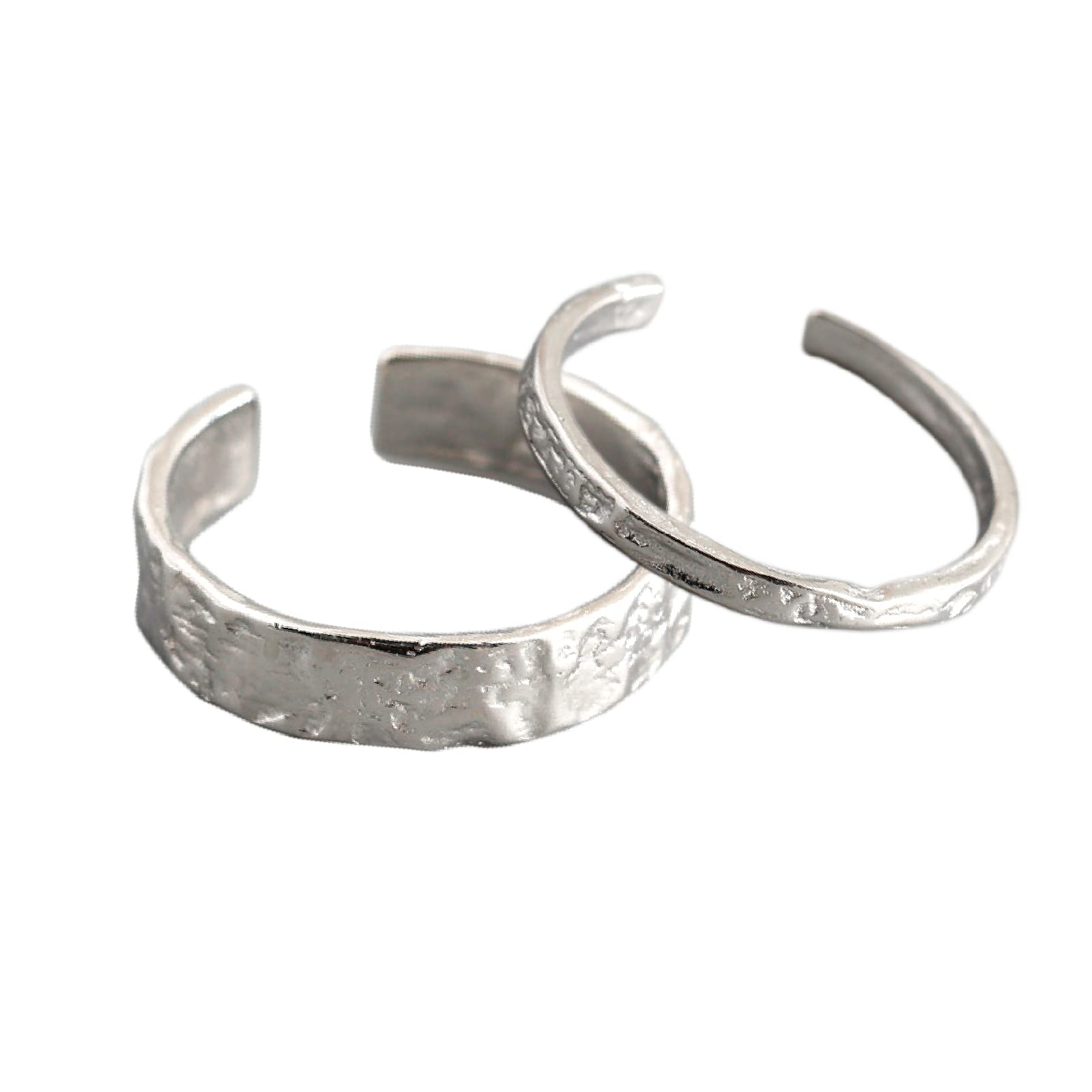 EjszaKod925 Sterling Silver Minimalist Hammered Textured Handmade Ring, 4.2mm Wide Ring Band + 2mm Thin Knuckle Midi Stacking Ring, Adjustable Stackable Ring Size 6 to 9