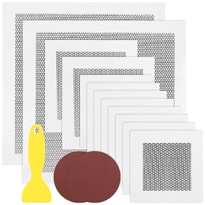 yeesport 12 Pcs Drywall Repair Kit, 4"/6"/12" Self Adhesive Mesh Patches with 2 Sanding Pads & 1 Scraper, Aluminum Dry Hole Repair Tools, Wall Repair Patch Kit for Ceiling