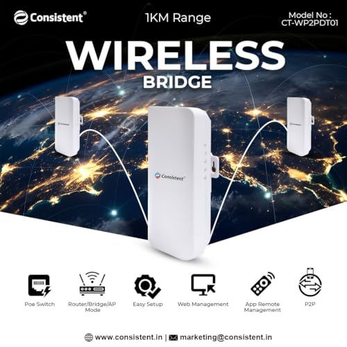 Image of Consistent Wireless Point-to-Point Bridge (CT-WP2PDT01) - 1km Long-Range P2P Wireless Data Transmission, 5.8GHz High-Speed Network Bridge for Outdoor CCTV & Office Networking