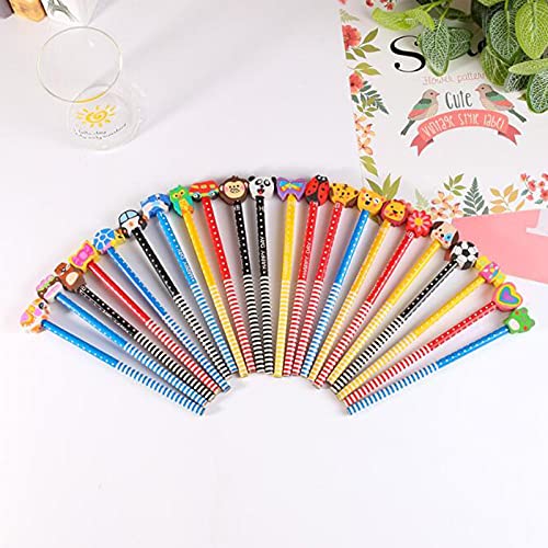 Erance 50 Pack Assorted Colorful Cartoon Animal Pencil With Eraser Random Dot & Stripe Wood Pencils Bulk For School Supplies And Children Prize Gifts, 18.5Cm (7.28 Inch ) #TOP5