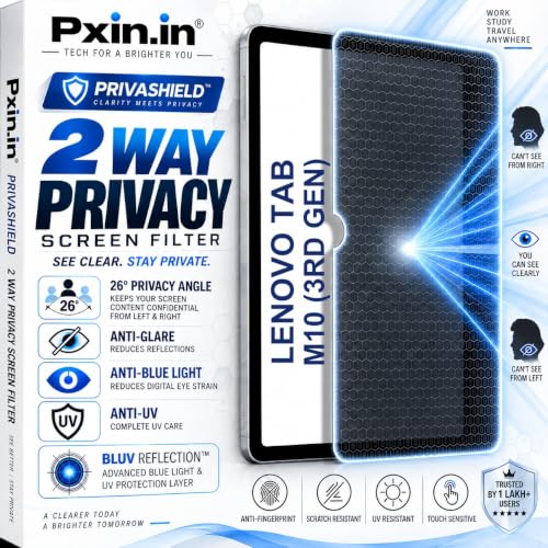 Image of Pxin Tablet Privacy Guard compatible with Lenovo Tab M10 3rd Gen | 2 Way Privacy screen protector | Anti Glare | Anti Spy Screen | Anti Bluelight | UV Protect | Eye Protection | Privashield