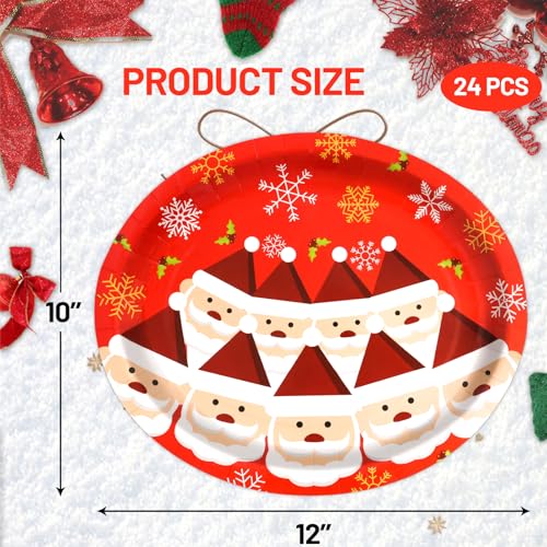 Treasure Cove Christmas Oval Paper Plates 10" x 12" Large Santa Plates Snowflake Disposable Christmas Party Platters for Holiday Xmas Dinnerware Table Decor Party Supplies 24 Pcs – Image 3