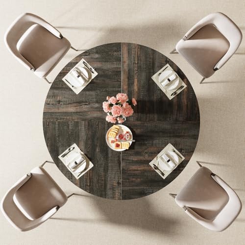 Image of Tribesigns 47.24-Inch Round Dining Table for 4-6 People, Modern Fluted MDF + Metal Base Kitchen Table, Sturdy Circle Dining Room Furniture, Black Brown
